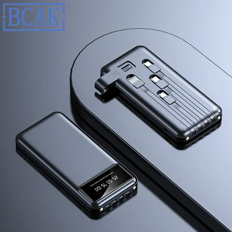 Ultra-Compact 20000mAh BCAK Power Bank – Self-Contained Cable and Fast Charging