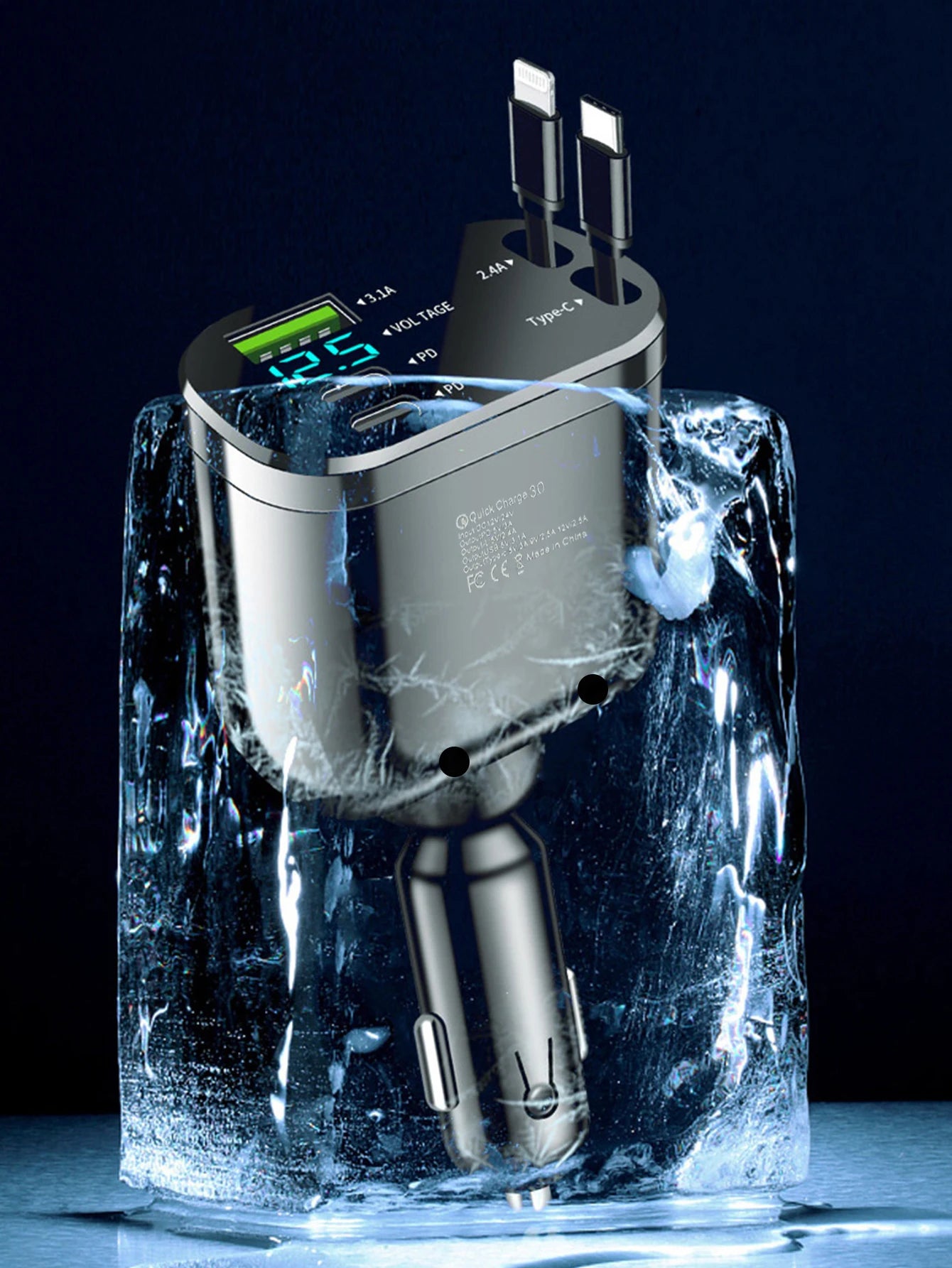 5-in-1 Car Fast Charger with Built-In Retractable Cable