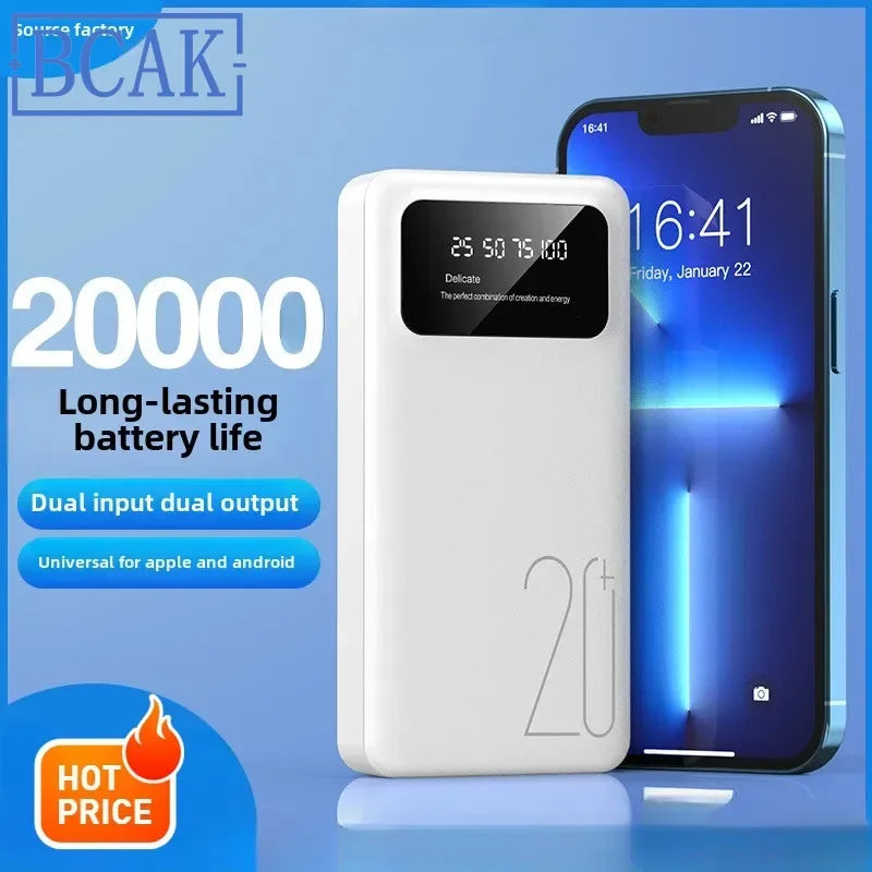 Ultra-Compact 20000mAh BCAK Power Bank – Self-Contained Cable and Fast Charging